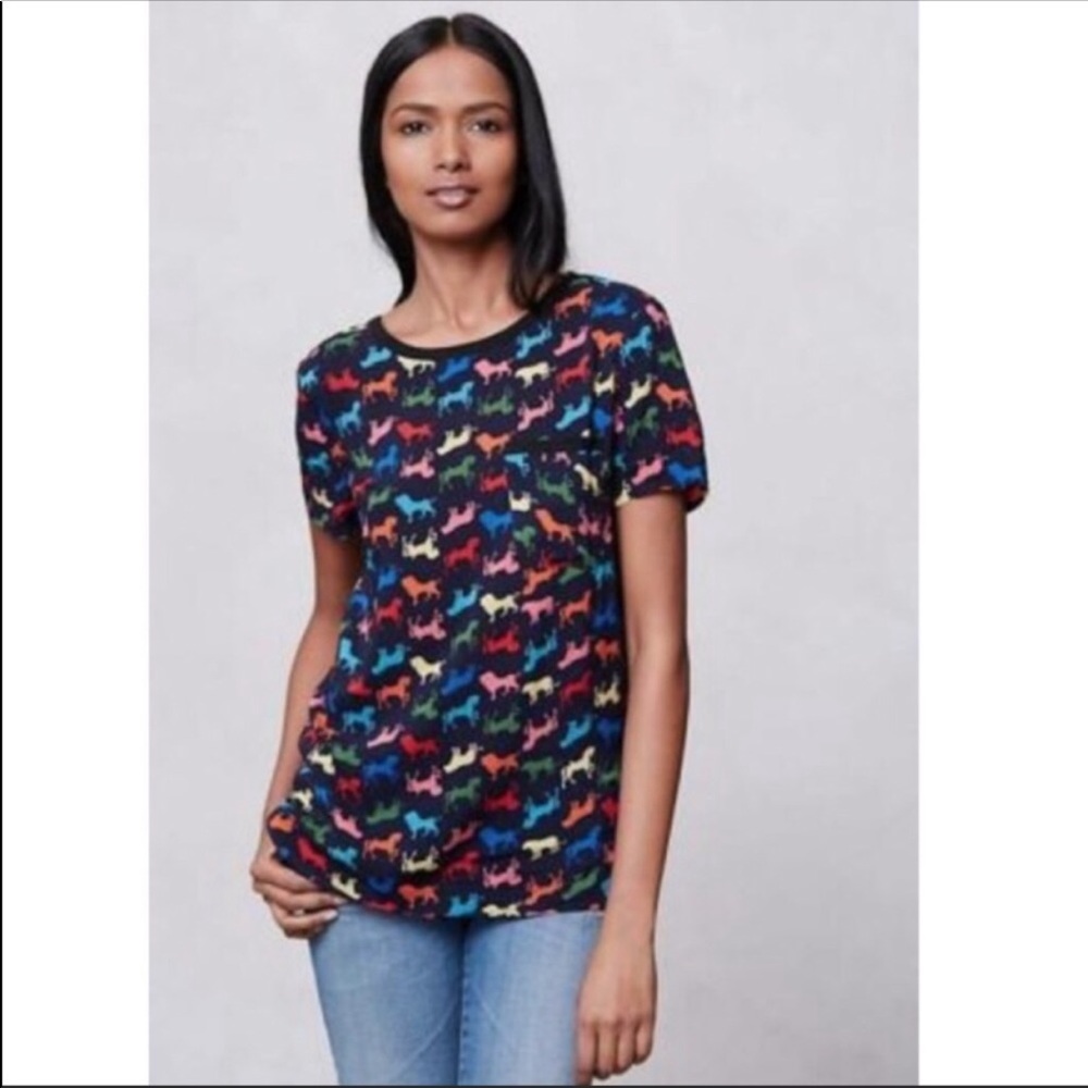 Maeve Anthropologie Printmaker top animal prints